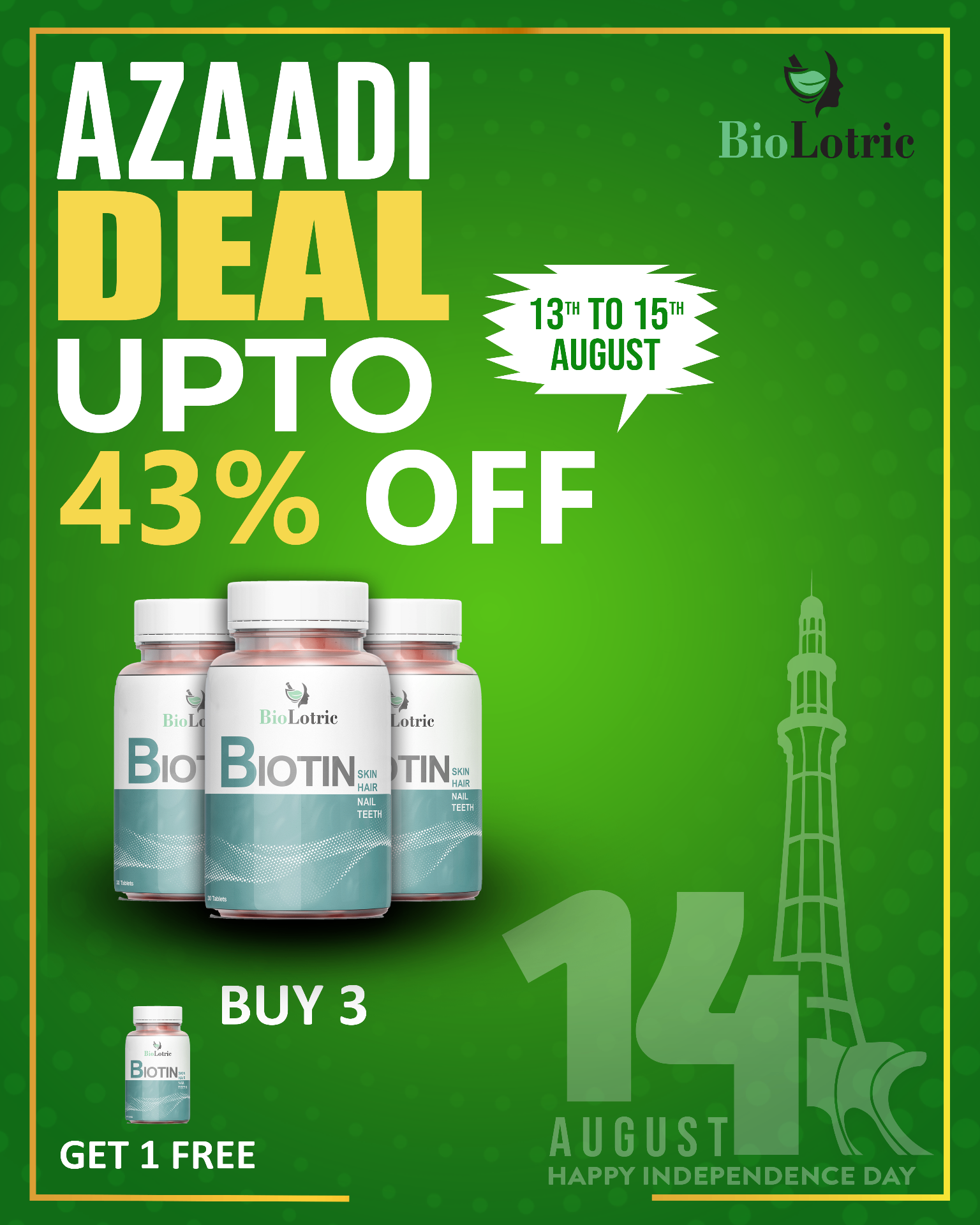 BioLotric — Azaadi Deal Campaign Poster