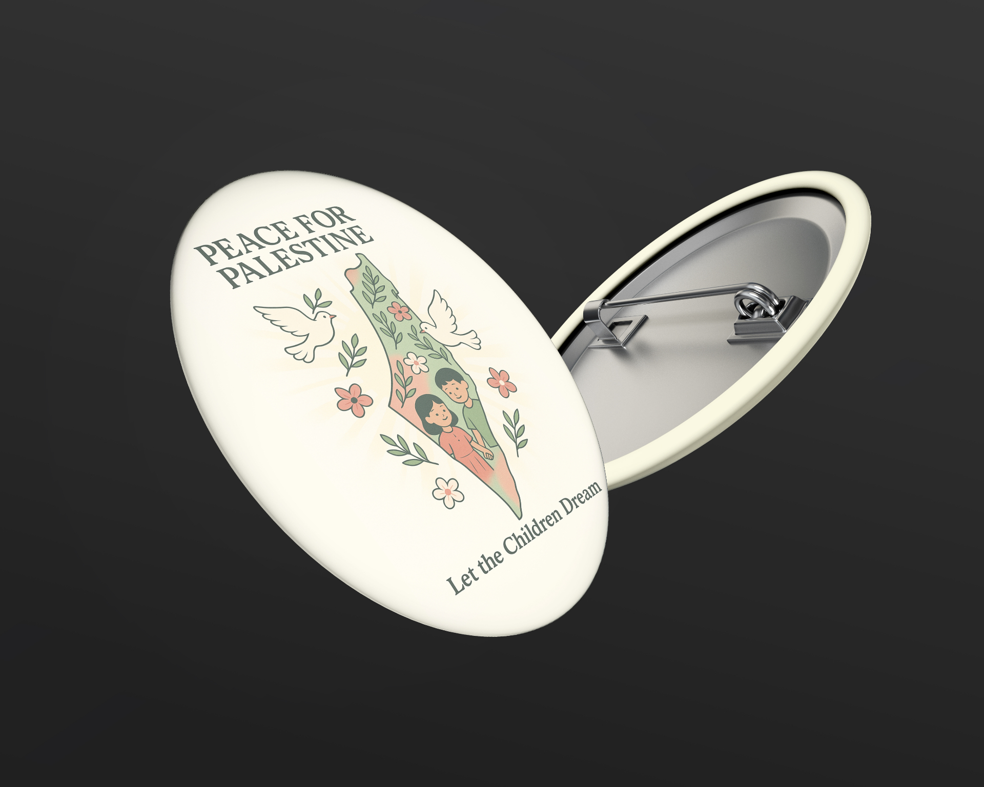 Peace for Palestine — Pin Mockup (Angled)